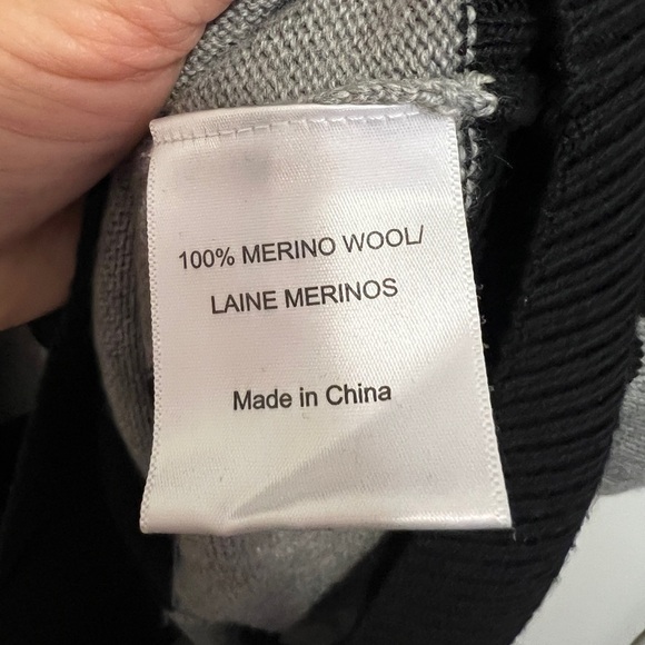 TORY BURCH Grey and Black Stripes Merino Wool Sweater Dress Turtleneck - Picture 8 of 9